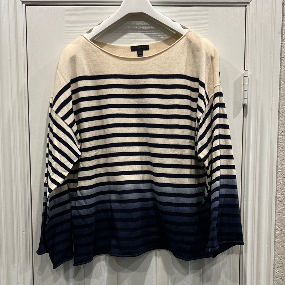 J.Crew Striped Cream and Navy Ombré wide arm Sweater